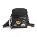 Bolso bandolera de nailon negro con ventana transparente, chapas y diseño chulo para mujer. - Negro