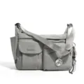 Grey nylon messenger crossbody bag with multi pockets, casual shoulder bag for students. - Gray