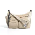 Casual nylon messenger bag with multi pockets and astronaut pendant for daily use. - Khaki