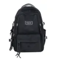Classic black school backpack with intricate embroidery details, large capacity and stylish design. - Without Pendant / Black