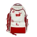 Detail view of the college style Chinese embroidery large capacity backpack with red floral patterns. - Without Pendant / Red