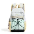 Detailed view of the color-blocked casual backpack featuring adjustable straps and front pocket. - L / Blue