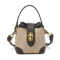Mini sac seau bicolore avec bandoulière et quincaillerie de verrouillage métallique élégante. - Beige Noir