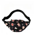 Bolsa de cintura negra con estampado de manzana de dibujos animados, elegante bolso de pecho. - Negro
