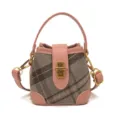 Mini sac seau à carreaux avec bordure en cuir rose et quincaillerie dorée pour le quotidien. - Plaid Rose