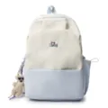 Student school backpack casual color block design large capacity book bag with cute bear pendant - Blue