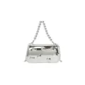 Silberne metallische Umhängetasche Abendtasche mit Perlenkettenriemen und Blasen-Design. - Stil 1 / Silber