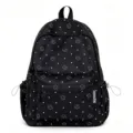 Black nylon school backpack detail, cute star polka dot pattern, front pocket and side pockets. - L / Black