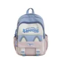 Cute colorblock backpack detail showing cat ears, contrast straps and functional front pocket. - Blue
