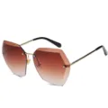 Gafas de sol poligonales degradadas sin montura chic para mujer con patillas metálicas. - Estilo Degradado (C4) / Montura Dorada Doble Té