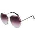 Gafas de sol de mujer sin montura poligonal con lentes degradadas y patillas de metal moda - Montura Dorada Café