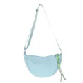 Light blue nylon crescent crossbody bag with chic checkered texture and zipper lanyard detail. - With Pendant / Blue