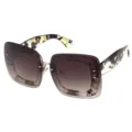 Oversized square sunglasses with gradient brown lenses and chic patterned temples for daily wear. - Floral Frame Brown Gradient C6