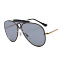 Fashion aviator sunglasses with unique hollow circular bridge design and grey mirrored lenses - Gold Frame Transparent Grey Lens C3