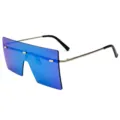 Gafas de sol de una pieza mujer de colores grandes sin montura gafas de tendencia chic - Marco Plateado Lente Espejo Azul C6