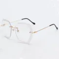 Mujer moda gafas de sol poligonal sin montura degradado metal UV400 protección chic - Estilo Sin Graduación (C7) / Montura Dorada Lentes Transparentes