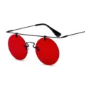 Lunettes de soleil rondes rétro en métal avec verres rouges pour un look unique et stylé. - Monture Noire Lentille Rouge (C4)