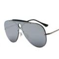 Fashion unique cutout aviator sunglasses with one-piece mirror lens for daily outdoor wear. - Silver Frame Silver Mirror C1