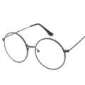 Vintage round frame clear lens glasses for women, fashion metal optical eyewear with carved temples. - Gun Grey Frame C3