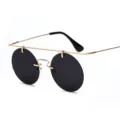 Lunettes de soleil rondes rétro, monture métal légère design sans cadre style unisexe. - Monture Dorée Lentille Gris Noir (C2)