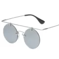 Lunettes de soleil vintage à monture ronde et verres réfléchissants gris clair tendance - Monture Argentée Lentille Réfléchissante Blanche (C9)