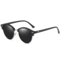 Classic half-frame polarized sunglasses for men and women, retro black and silver design. - Glossy Black Silver Frame Black Grey Lens C2