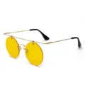 Lunettes de soleil rondes vintage avec monture en metal dore et verres jaunes retro. - Monture Dorée Lentille Jaune (C7)