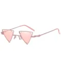 Rosa Sonnenbrille mit Metallrahmen für Damen, trendige Steampunk Dreieck Sonnenbrille. - Rosa Rahmen Rosa Gläser C6