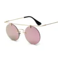 Lunettes de soleil rondes tendance avec verres miroirs roses et monture en métal doré. - Monture Dorée Lentille Réfléchissante Rose (C5)