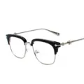 Montatura occhiali retro browline in metallo per uomo e donna con aste lavorate. - Montatura Argento Nero Lucido C3