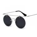 Lunettes de soleil rondes rétro tendance avec monture en métal et verres foncés, unisexe. - Monture Argentée Lentille Gris Noir (C3)