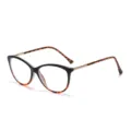 Women cat eye anti blue light glasses black tortoise metal spring temple frame optical - Black and Leopard Print