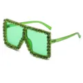 Rhinestone Square Sunglasses Green Lens Oversized Bling Sun Glasses Fashion Eyewear - Green Frame Green Rhinestone C2