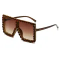 Oversized square sunglasses with sparkling amber rhinestones and gradient brown lenses for women. - Dark Tea Frame Tea Rhinestone C4