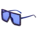 Occhiali da sole quadrati oversize con strass blu, occhiali di cristallo di lusso. - Montatura Blu Strass Blu C8