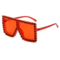 Occhiali da sole quadrati oversize con strass rossi moda donna lusso stile chic - Montatura Rossa Strass Rosso C10