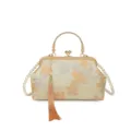 Elegant Chinese style embroidered floral evening bag with pearl strap and gold metal frame. - Embroidered Clasp Bag (zcws261826) / Khaki