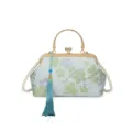 Chinese vintage floral evening bag with pearl chain, kiss-lock metal handle and tassel. - Embroidered Clasp Bag (zcws261826) / Blue