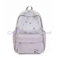 Cute Japanese style purple canvas backpack with adorable dog print, large capacity school bag for students. - Purple