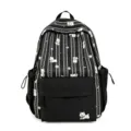 Japanese style cute puppy print black backpack, large capacity student school bag for daily use. - Black