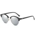 Classic black silver half frame polarized sunglasses for men and women stylish sun eyewear - Silver Frame Ice Blue Mirror C7