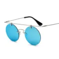 Lunettes de soleil rondes rétro verres bleus, monture métal légère, lunettes tendance mode. - Monture Argentée Lentille Réfléchissante Bleue (C6)