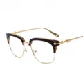 Gold metal half frame glasses with tortoiseshell brow line and vintage engraved temples. - Gold Frame Brown C5