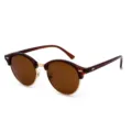 Classic round half-frame sunglasses with brown lenses and golden metal accents for daily wear. - Tea Gold Frame Brown Lens C10