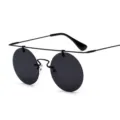 Lunettes de soleil rondes rétro pour hommes et femmes, monture métal noire légère. - Monture Noire Lentille Gris Noir (C1)