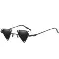 Einzigartige schwarze Metall-Dreieck-Sonnenbrille mit geometrischen Rahmen für Damen. - Schwarzer Rahmen Graue Gläser C7