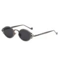 Lunettes de soleil steampunk vintage avec montures ovales en métal gravé et verres noirs. - Monture Gris Fusil Verres Polarisés Gris C17