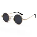 Klassische Vintage runde Metallrahmen Sonnenbrille fuer Damen und Herren Retro schwarze Glaeser. - Goldener Rahmen Schwarzgraue Linsen