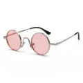 Retro Sonnenbrille mit runden rosa Gläsern, stilvolle Metall Sonnenbrille für Damen und Herren. - Silberner Rahmen Rosa Linse C3