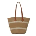 Detailed view of the straw woven stripe tote bag, chic contrast design for summer beach. - Light Horizontal Stripes (Style 6)
